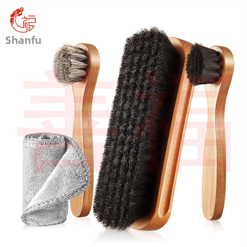 Комплект четки за обувки от масивна дървесина с висок клас за поддръжка, кожени обувки, грижа за ботуши, пълен комплект четки за почистване, четка за конски косъм, костюм