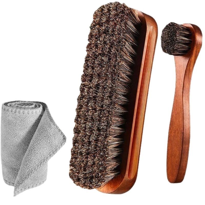 Aukštos klasės priežiūros masyvo medinis batų šepečių rinkinys odiniams batams, batų priežiūrai, pilnas šepečių valymo šepetys, arklio šerių šepetys, kostiumas