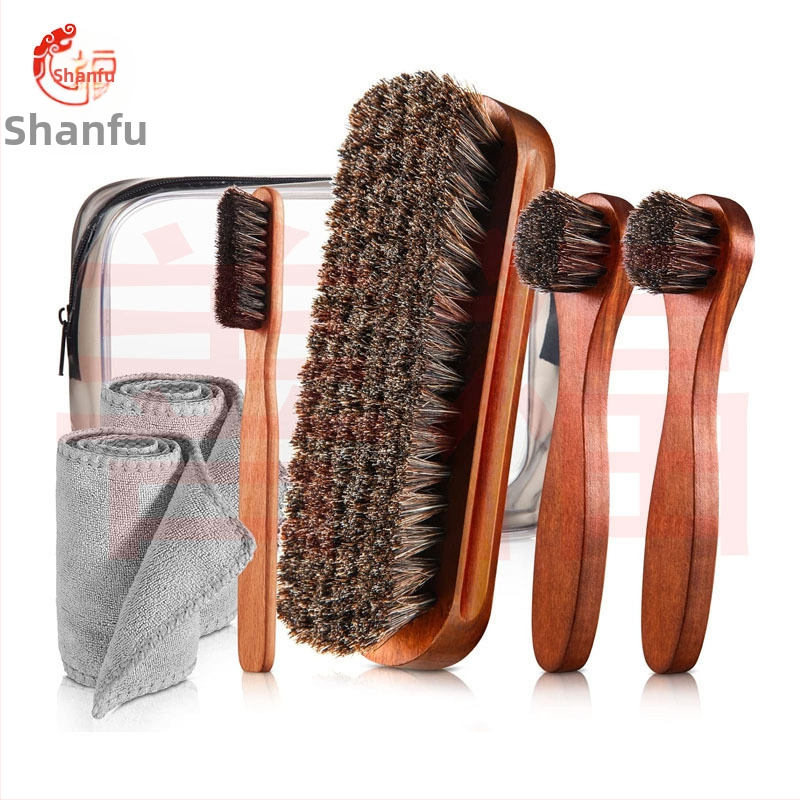 Aukštos klasės priežiūros masyvo medinis batų šepečių rinkinys odiniams batams, batų priežiūrai, pilnas šepečių valymo šepetys, arklio šerių šepetys, kostiumas