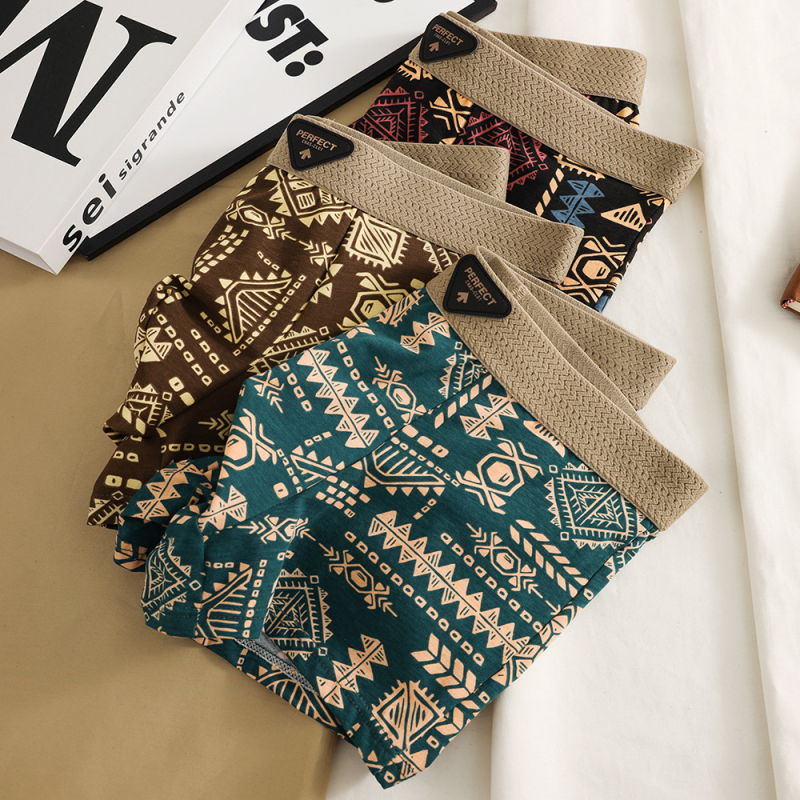 Amerikāņu tendences retro vīriešu apakšveļas personība Maiju apdrukāti kokvilnas vidukļa bokseršorti matu paaudze