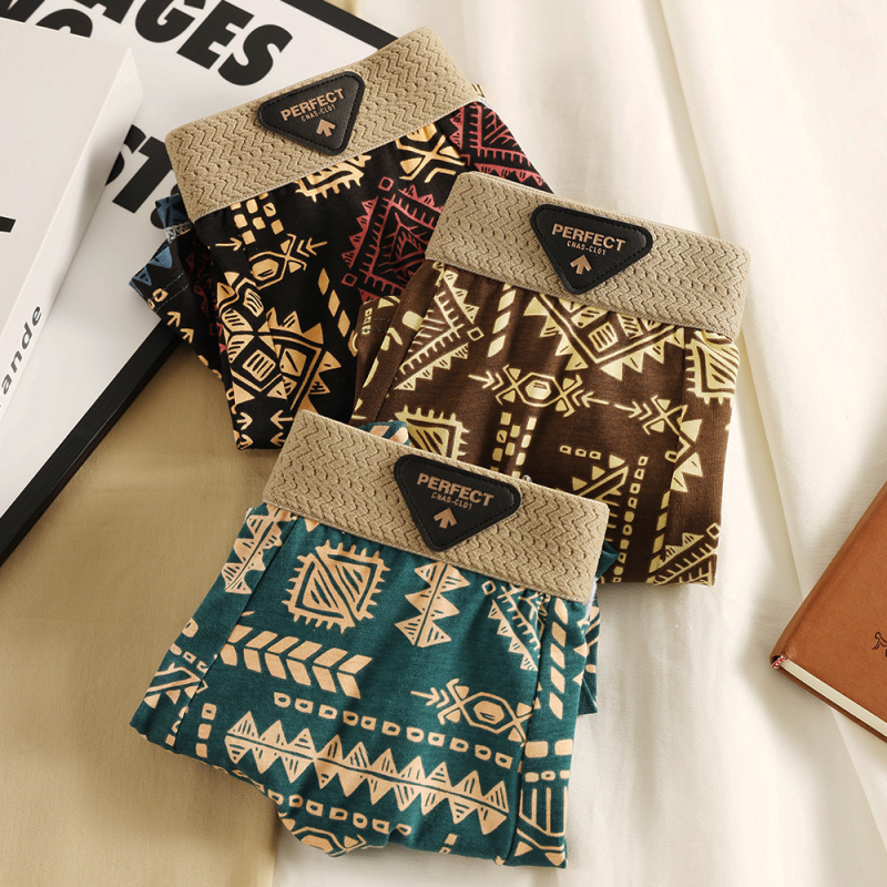 Amerikāņu tendences retro vīriešu apakšveļas personība Maiju apdrukāti kokvilnas vidukļa bokseršorti matu paaudze