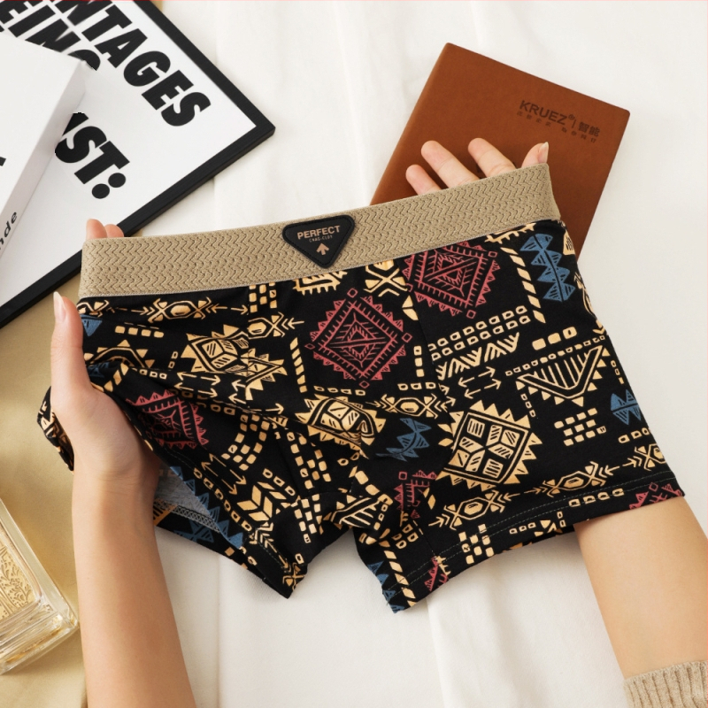 Amerikāņu tendences retro vīriešu apakšveļas personība Maiju apdrukāti kokvilnas vidukļa bokseršorti matu paaudze