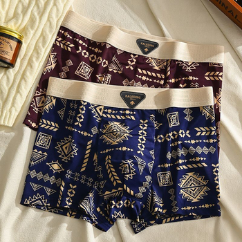 [Viena paciņa] Amerikāņu retro etniskā stila vīriešu apakšveļa Vīriešu ledus zīda elpojošas bokseršorti ar apdrukātu bokseršortu