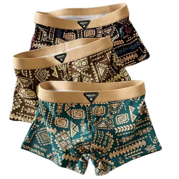 [Viena paciņa] Amerikāņu retro etniskā stila vīriešu apakšveļa Vīriešu ledus zīda elpojošas bokseršorti ar apdrukātu bokseršortu