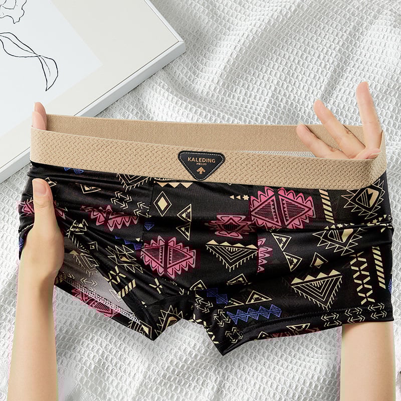 [Viena paciņa] Amerikāņu retro etniskā stila vīriešu apakšveļa Vīriešu ledus zīda elpojošas bokseršorti ar apdrukātu bokseršortu