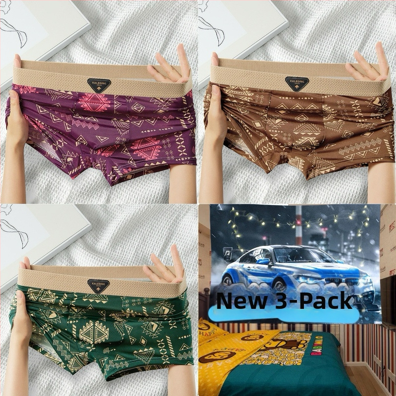 [Viena paciņa] Amerikāņu retro etniskā stila vīriešu apakšveļa Vīriešu ledus zīda elpojošas bokseršorti ar apdrukātu bokseršortu