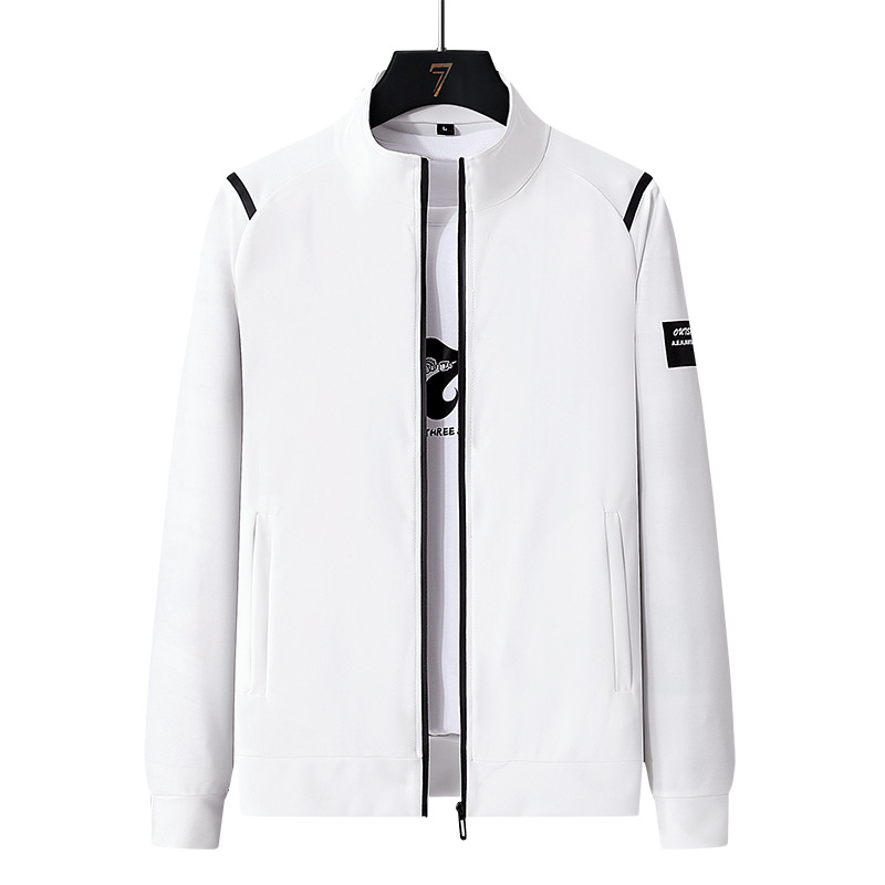 Vabaaja hea ümara kaelusega jakk, kardigan, sügisene pikkade varrukatega top-püksid, sõnadega, kolmeosaline meeste sportlik ülikond laos.