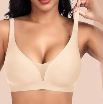 Lenjerie intimă transfrontalieră europeană și americană plus size fără sudură pentru femei, cu piept mic, adunate, subțire, adânc în V, lenjerie dintr-o singură piesă, fără cataramă din oțel pentru spate