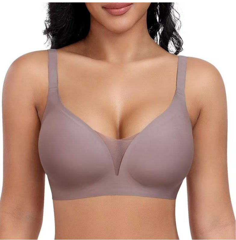 Lenjerie intimă transfrontalieră europeană și americană plus size fără sudură pentru femei, cu piept mic, adunate, subțire, adânc în V, lenjerie dintr-o singură piesă, fără cataramă din oțel pentru spate