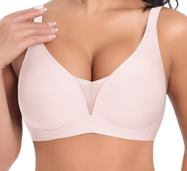 Lenjerie intimă transfrontalieră europeană și americană plus size fără sudură pentru femei, cu piept mic, adunate, subțire, adânc în V, lenjerie dintr-o singură piesă, fără cataramă din oțel pentru spate