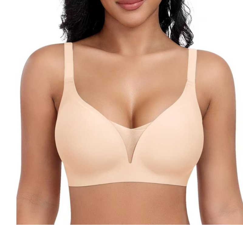 Lenjerie intimă transfrontalieră europeană și americană plus size fără sudură pentru femei, cu piept mic, adunate, subțire, adânc în V, lenjerie dintr-o singură piesă, fără cataramă din oțel pentru spate