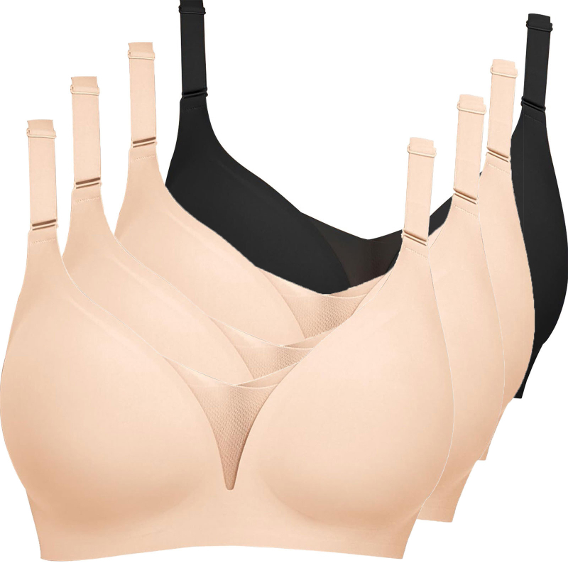 Lenjerie intimă transfrontalieră europeană și americană plus size fără sudură pentru femei, cu piept mic, adunate, subțire, adânc în V, lenjerie dintr-o singură piesă, fără cataramă din oțel pentru spate