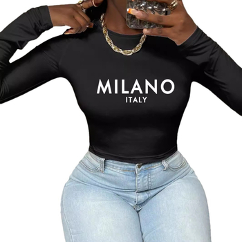 2024 m. rudens ir žiemos nauji madingi moteriški ilgomis rankovėmis marškinėliai, ploni laisvalaikio stiliaus viršutiniai marškinėliai