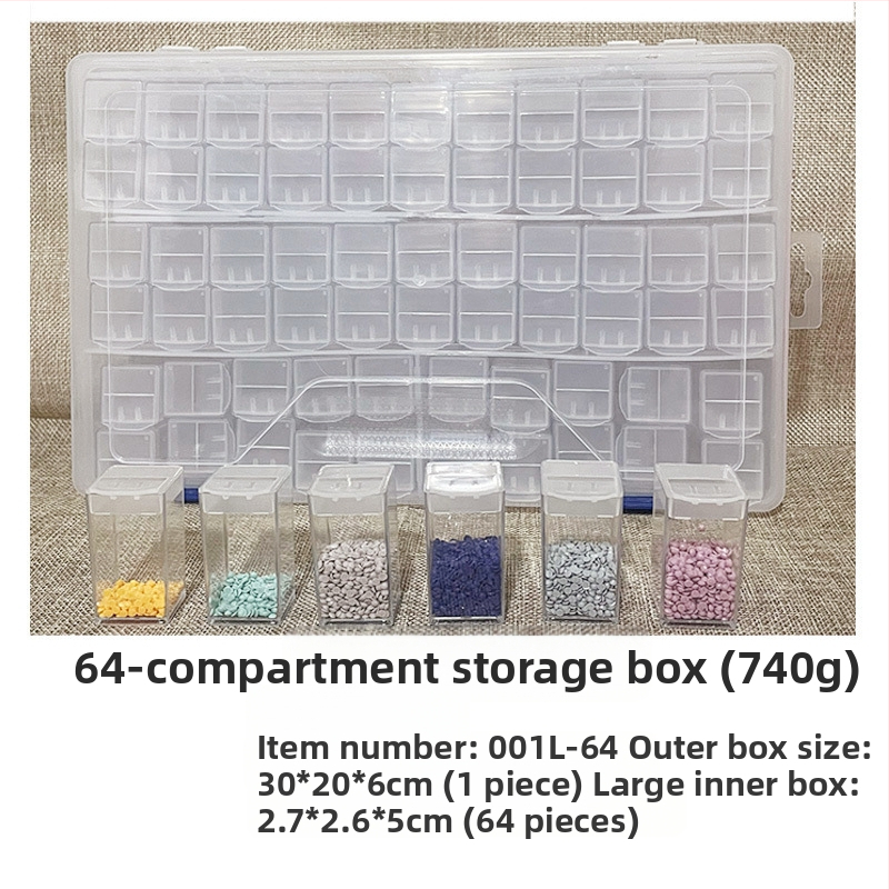 64 tinklelio deimantinių dažų papuošalų laikymo dėžutė nagų karoliukų stiklinių ryžių karoliukų dėžutė „pasidaryk pats“ aksesuarų dėžutė plastikinė dėžutė