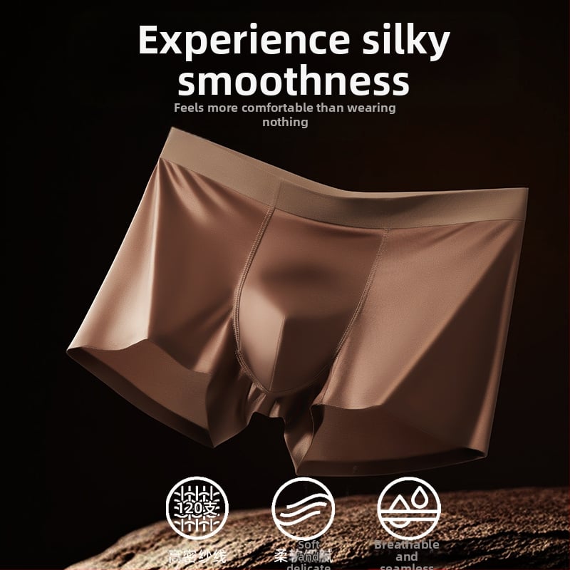 Lenjerie intimă populară de lux din satin de mătase glacială pentru bărbați, cusătură interioară antibacteriană din mătase Mulberry, producător de boxeri bărbătești Naked-Feel