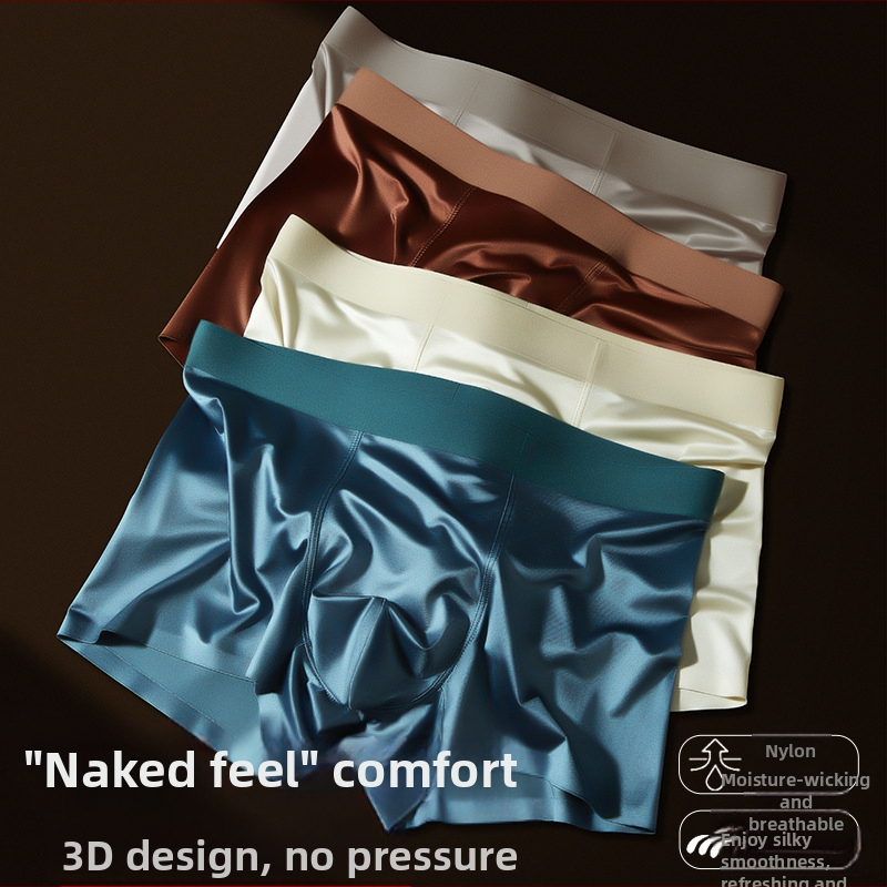 Популярно луксозно мъжко бельо от сатен Ice Silk, антибактериален вътрешен шев от черничева коприна, производител на мъжки боксерки Naked-Feel