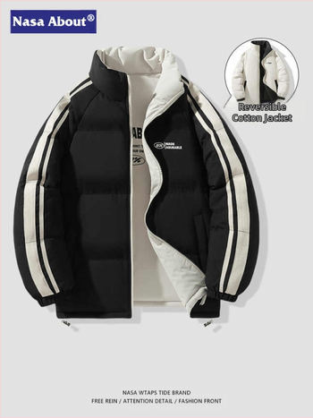 Παλτό διπλής όψης με πούπουλα και βαμβάκι NASA για άνδρες, Φθινόπωρο και Χειμώνας 2024, Μοντέρνο παλτό για ζευγάρια, με χοντρό τελείωμα, χαλαρό παλτό με χοντρό τελείωμα, παλτό με βαμβάκι