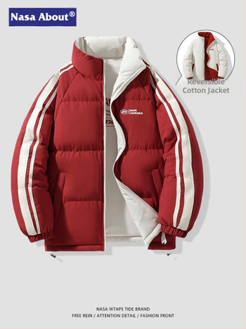 Παλτό διπλής όψης με πούπουλα και βαμβάκι NASA για άνδρες, Φθινόπωρο και Χειμώνας 2024, Μοντέρνο παλτό για ζευγάρια, με χοντρό τελείωμα, χαλαρό παλτό με χοντρό τελείωμα, παλτό με βαμβάκι