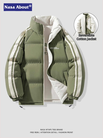 Παλτό διπλής όψης με πούπουλα και βαμβάκι NASA για άνδρες, Φθινόπωρο και Χειμώνας 2024, Μοντέρνο παλτό για ζευγάρια, με χοντρό τελείωμα, χαλαρό παλτό με χοντρό τελείωμα, παλτό με βαμβάκι