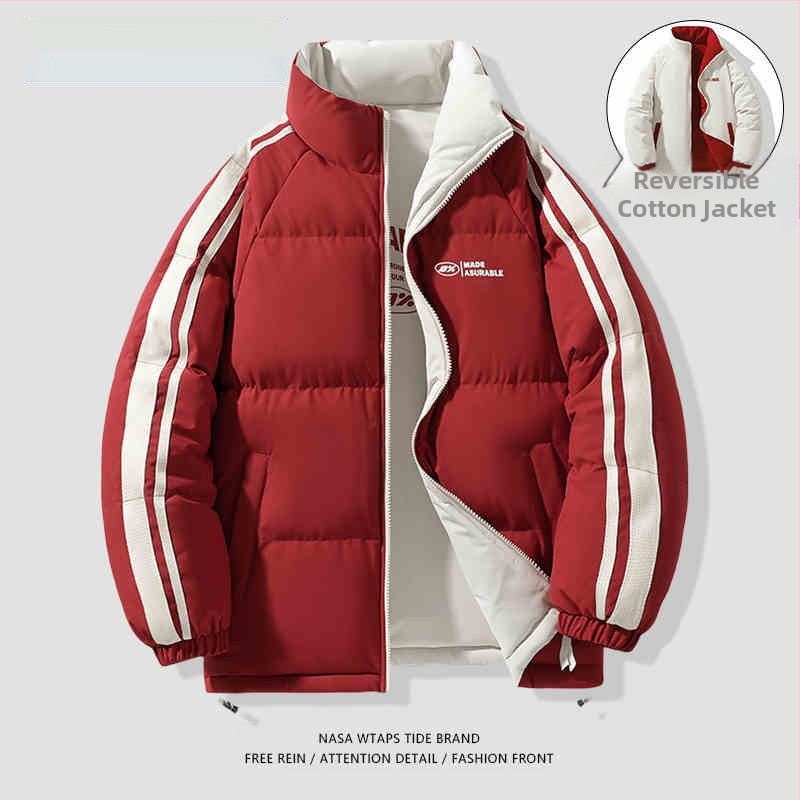 NASA dvostrani pamučni kaput za muškarce, jesen i zima 2024., trendi parni debeljni kaput, široki debeljni kaput za kruh, pamučno podstavljeni kaput