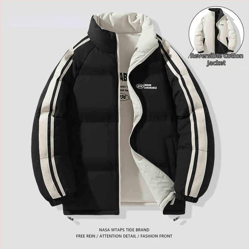 NASA dvostrani pamučni kaput za muškarce, jesen i zima 2024., trendi parni debeljni kaput, široki debeljni kaput za kruh, pamučno podstavljeni kaput