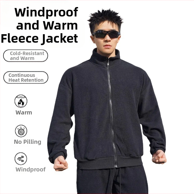 Jesenný a zimný nový pánsky oblek s flísovou podšívkou, zahustená mikina s flísom, voľný zips, moderný fitness top