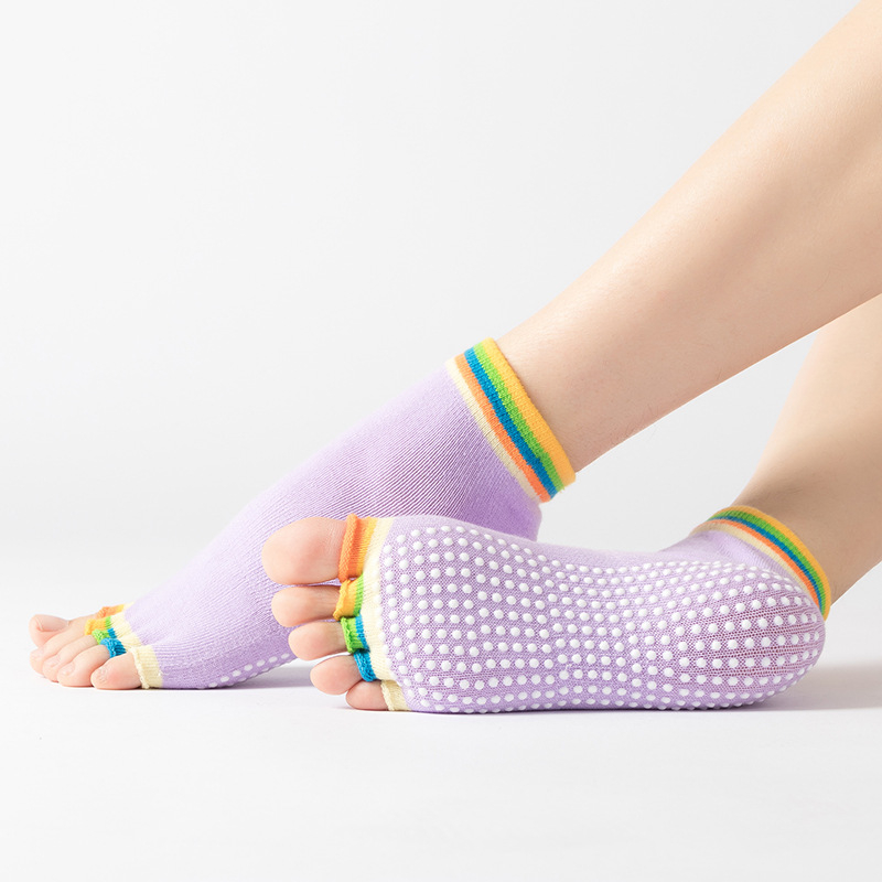 Spalvingos jogos kojinės su taškeliais ir kryžiumi, neslystančios penkių pirštų kojinės, šokių kojinės, atvira nosimi ir ilgomis pirštų jogos kojinės, tiesioginis pristatymas