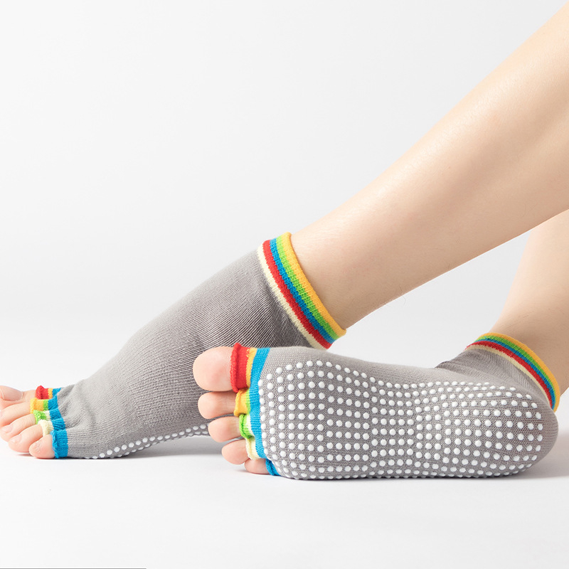 Spalvingos jogos kojinės su taškeliais ir kryžiumi, neslystančios penkių pirštų kojinės, šokių kojinės, atvira nosimi ir ilgomis pirštų jogos kojinės, tiesioginis pristatymas
