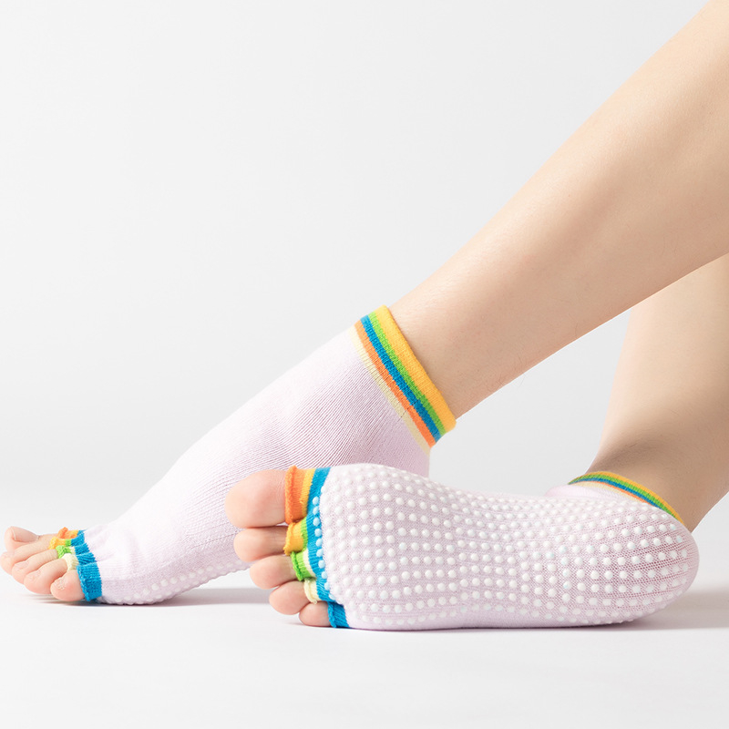 Spalvingos jogos kojinės su taškeliais ir kryžiumi, neslystančios penkių pirštų kojinės, šokių kojinės, atvira nosimi ir ilgomis pirštų jogos kojinės, tiesioginis pristatymas