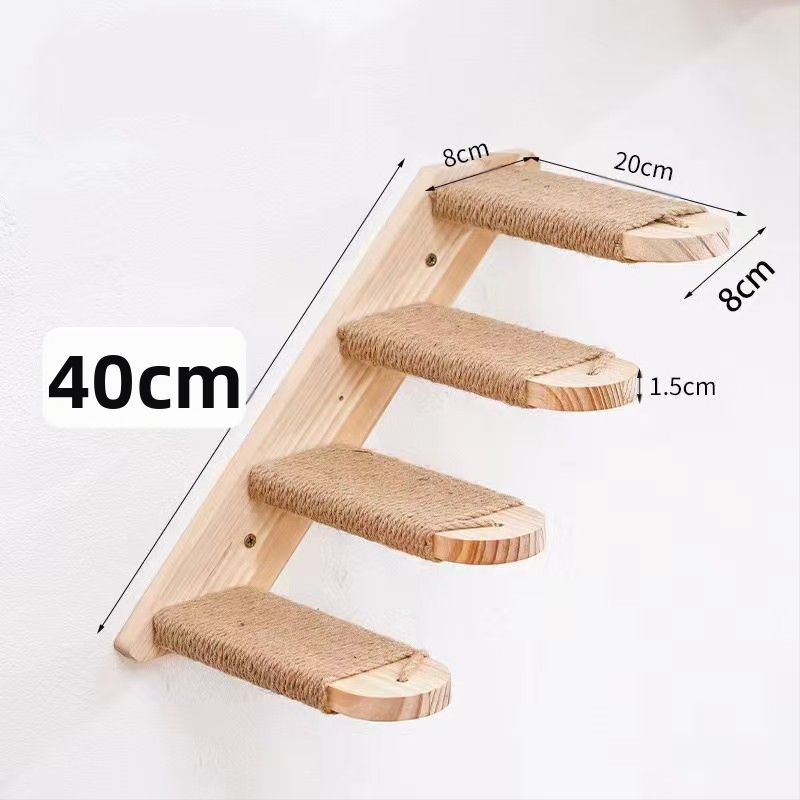 Дървена стълба за катерене за котки, дървена платформа за скачане, стойка за катерене за котки, стенен тип, монтирана на стена, без пирони, незаемаща стълба