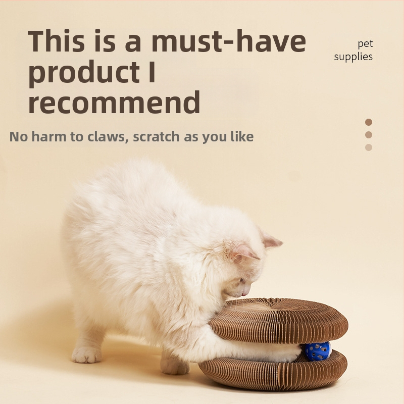 Сгъваема играчка за котки Magic Organ с камбанка, самооблекчаваща се, стържеща за котки ластици, гофрирана хартия, устойчива на надраскване, котешко гнездо