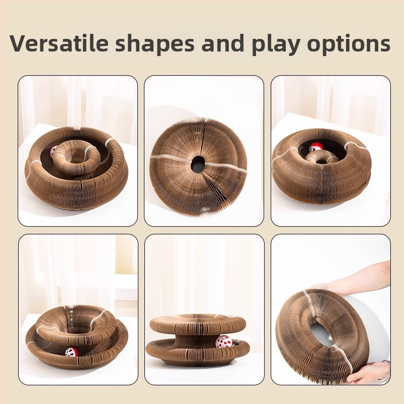 Сгъваема играчка за котки Magic Organ с камбанка, самооблекчаваща се, стържеща за котки ластици, гофрирана хартия, устойчива на надраскване, котешко гнездо