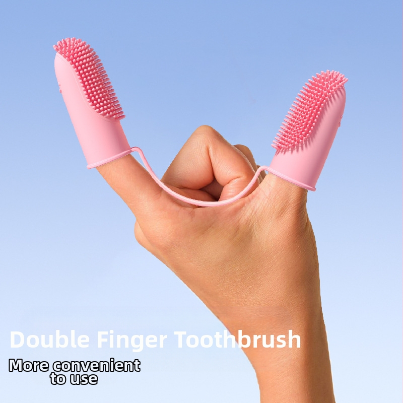 Четка за зъби за домашни любимци с двоен пръст за кучета и котки, комплект за почистване на зъби, инструмент за почистване на устната кухина