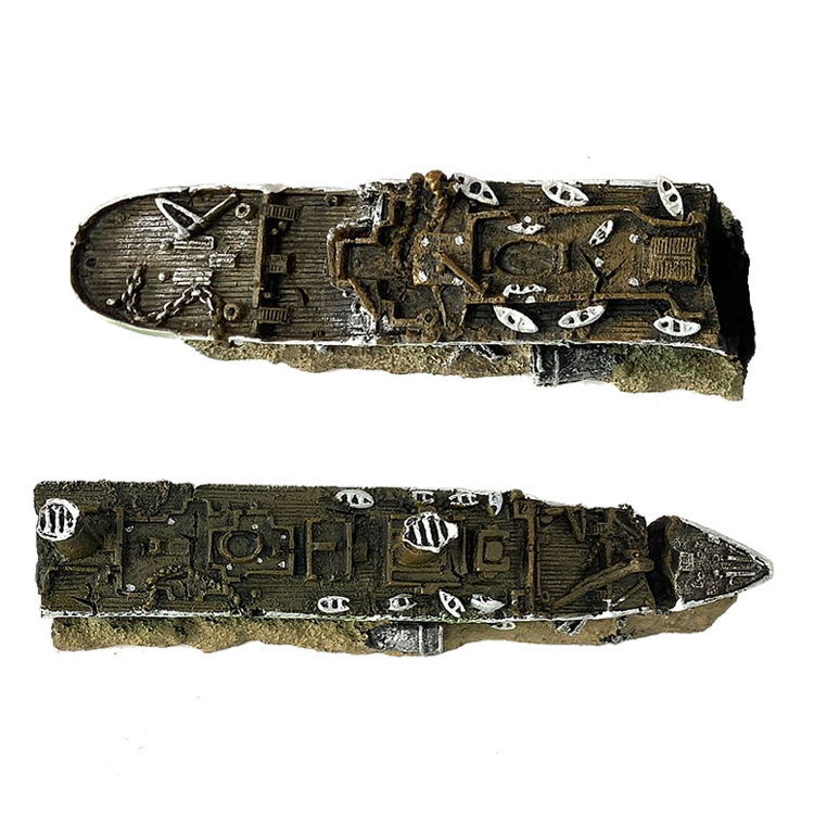 Akvārija akvārija ainavu rotājumi, kuģa vraka dekorēšana, Titānika vraka akvārija komplekta simulācija, dzelzs Donic kuģa vraks