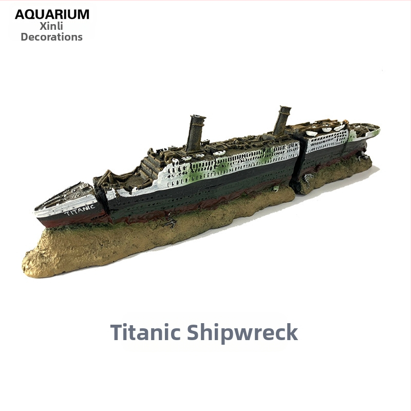 Орнаменти за пейзаж на аквариум, декорация с корабокрушение, комплект за аквариум с останки от Титаник, симулация на корабокрушение от Iron Donic