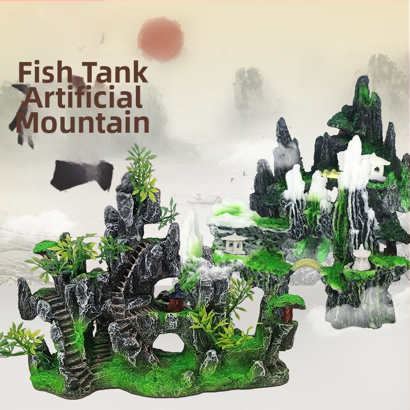 Karsto kalnu akmeņu zivju tvertnes ainavu dekoratīvās klinšu imitācijas sveķu akvārija dekorēšanas rotājumi rūpnīcas tieša piegāde
