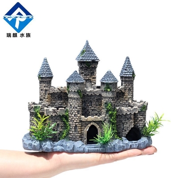 Radoša zivju akvārija dekorēšana pils mājas pārrobežu butiķa ainava akmens akvārija ainava sveķu rotājumi