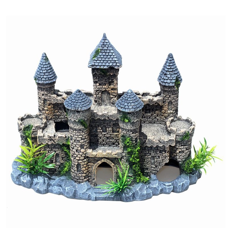 Radoša zivju akvārija dekorēšana pils mājas pārrobežu butiķa ainava akmens akvārija ainava sveķu rotājumi