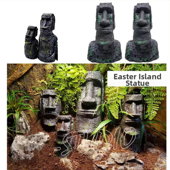 Cilvēka sejas akmens statuja Lieldienu salas sveķu akmens statuja zivju tvertnes ainavu rāpojošās kastes dekorācija ainavu akvārija statujas dekorācija