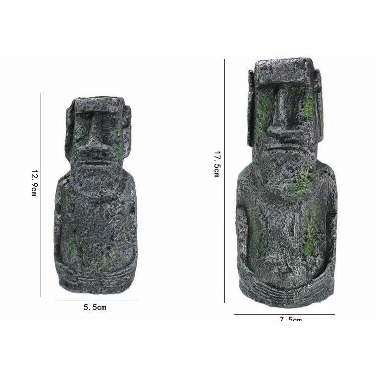 Cilvēka sejas akmens statuja Lieldienu salas sveķu akmens statuja zivju tvertnes ainavu rāpojošās kastes dekorācija ainavu akvārija statujas dekorācija