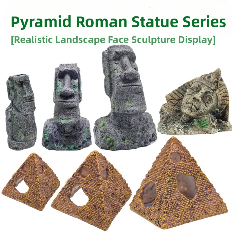 Cilvēka sejas akmens statuja Lieldienu salas sveķu akmens statuja zivju tvertnes ainavu rāpojošās kastes dekorācija ainavu akvārija statujas dekorācija