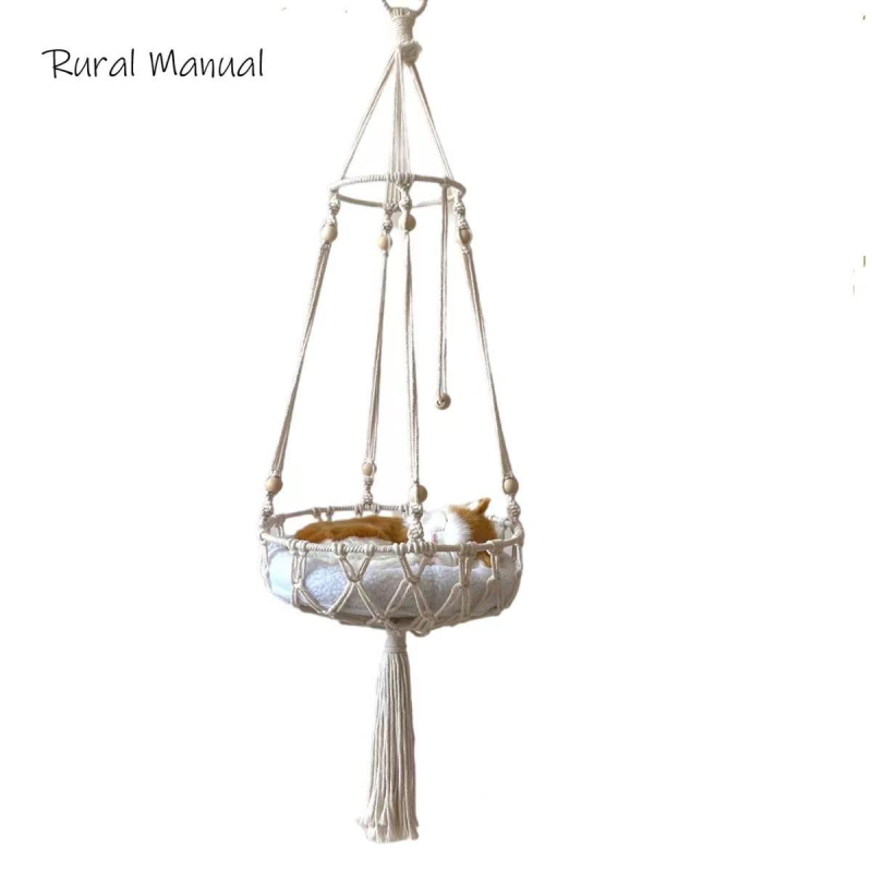 Ručno pletena viseća košara za kućne ljubimce, ljuljačka, boemska mačka, univerzalna mrežasta vrećica za četiri godišnja doba, viseća viseća mreža za mačke