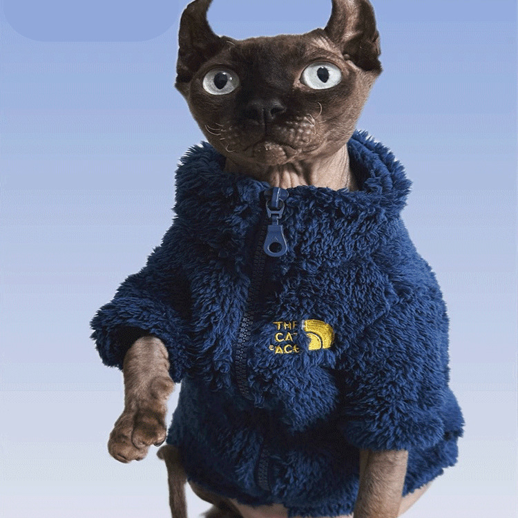 Зимно палто за домашни любимци за защита от студ, дрехи за безкосмести котки за сфинкс и девън, топъл четирицветен агнешки полар, удебелен и топъл