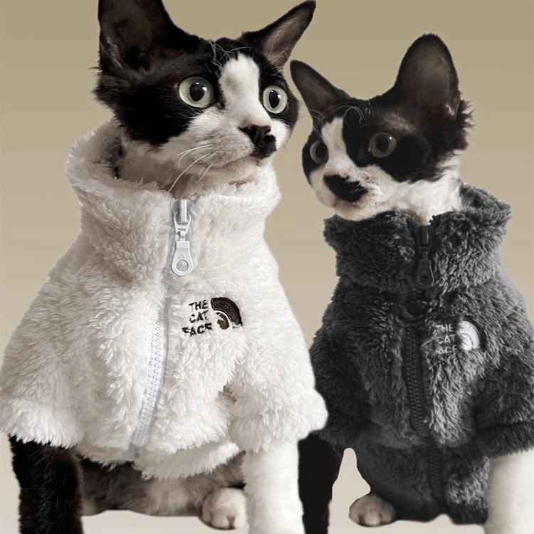 Зимно палто за домашни любимци за защита от студ, дрехи за безкосмести котки за сфинкс и девън, топъл четирицветен агнешки полар, удебелен и топъл