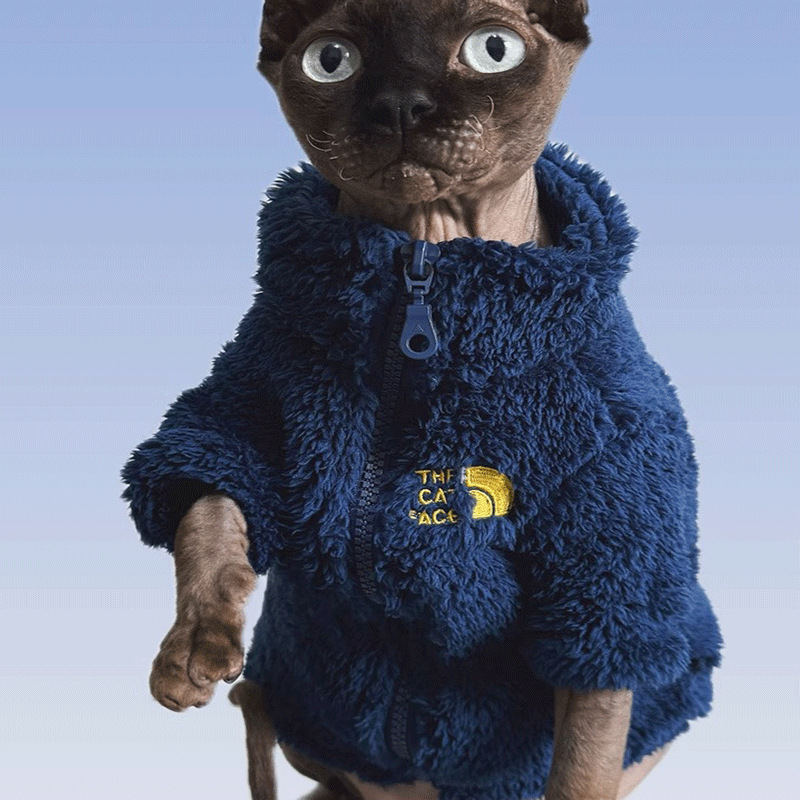 Зимно палто за домашни любимци за защита от студ, дрехи за безкосмести котки за сфинкс и девън, топъл четирицветен агнешки полар, удебелен и топъл