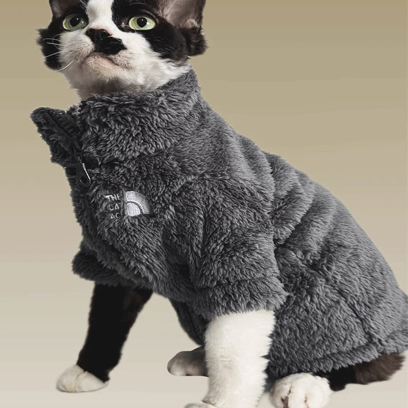 Зимно палто за домашни любимци за защита от студ, дрехи за безкосмести котки за сфинкс и девън, топъл четирицветен агнешки полар, удебелен и топъл