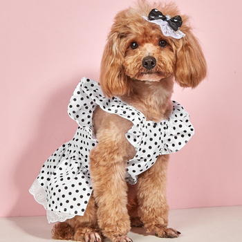 Prekogranična nova odjeća za kućne ljubimce, crno-bijela odjeća za pse s točkicama, haljina, odjeća za pse s cvijećem na glavi, odjeća za mačke