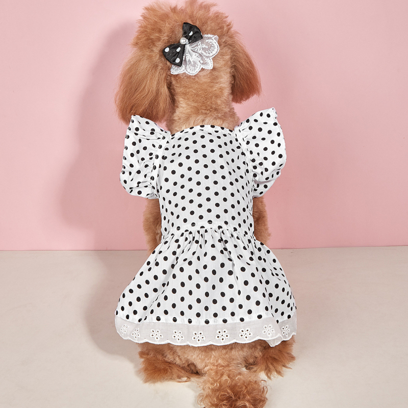 Prekogranična nova odjeća za kućne ljubimce, crno-bijela odjeća za pse s točkicama, haljina, odjeća za pse s cvijećem na glavi, odjeća za mačke