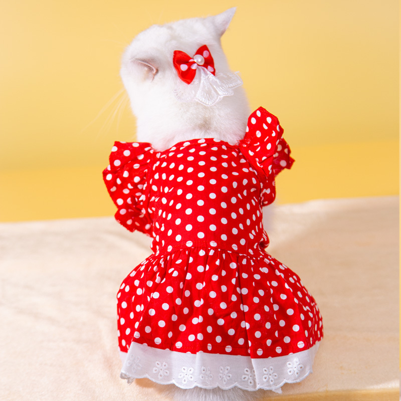 Prekogranična nova odjeća za kućne ljubimce, crno-bijela odjeća za pse s točkicama, haljina, odjeća za pse s cvijećem na glavi, odjeća za mačke