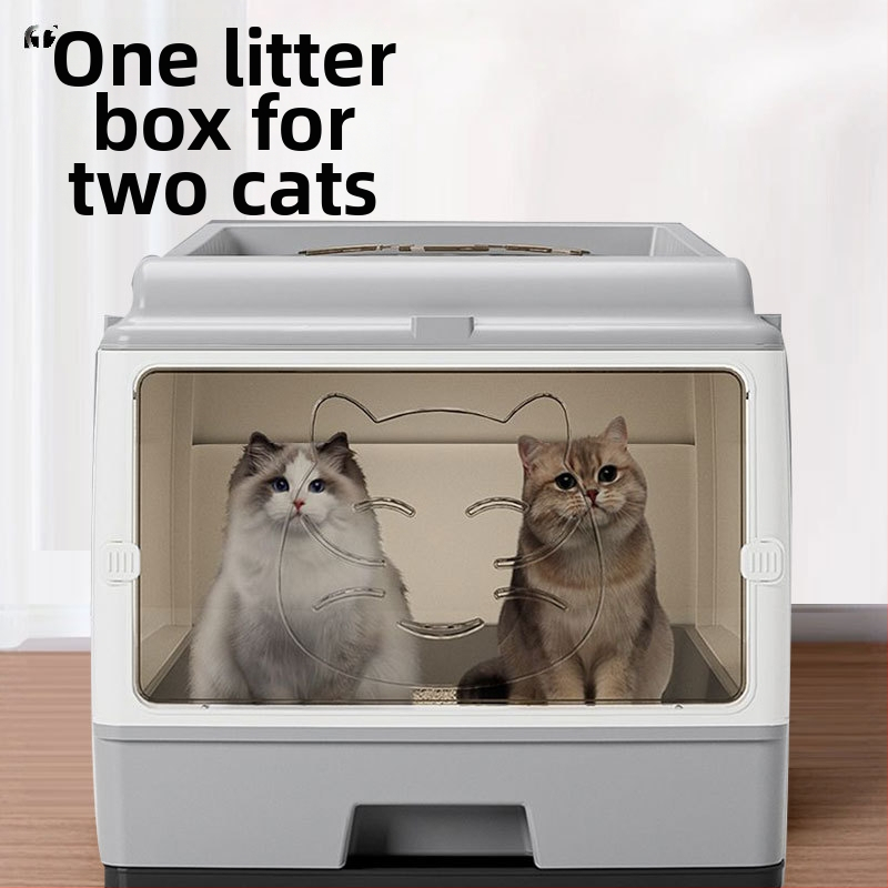 Nadrozmerná plne uzavretá zásuvka na mačaciu podstielku s dvojitými dverami, vylepšená mačacia toaleta, nadrozmerný priestor, bezstarostný, odolný voči zápachu, prevencia bočného úniku